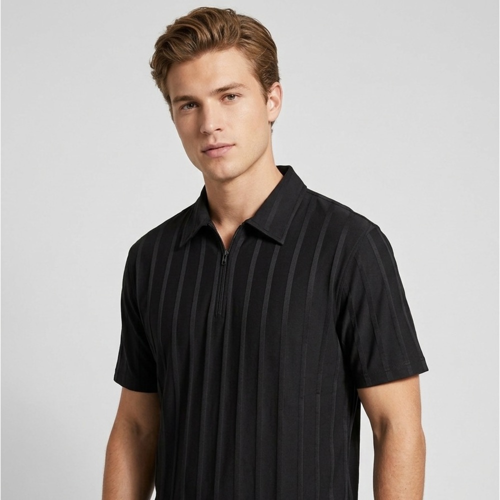 GUESS Jeans Black Polo Shirt Men’s XL Y2K Minimalist Stretch Zip Collar